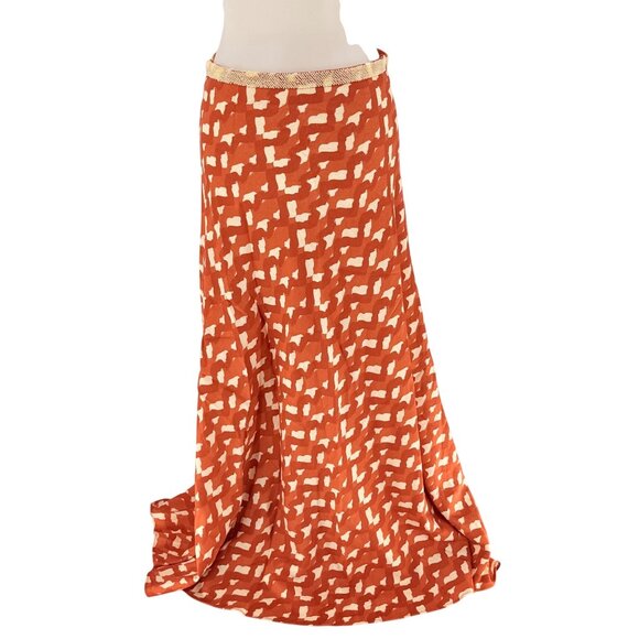 Zara Terracotta and Cream Printed Maxi Skirt With Beaded Waistband, M - Picture 2 of 6